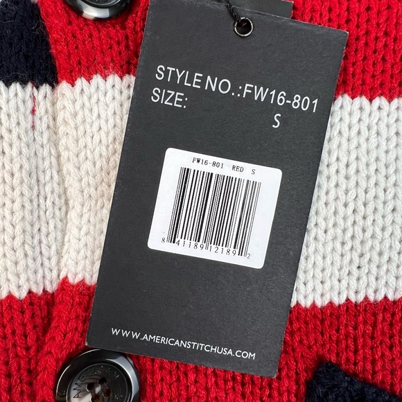 American Stitch Mens Cardigan Sweater Jacket American Flag Stars Shawl Collar S - Picture 9 of 16